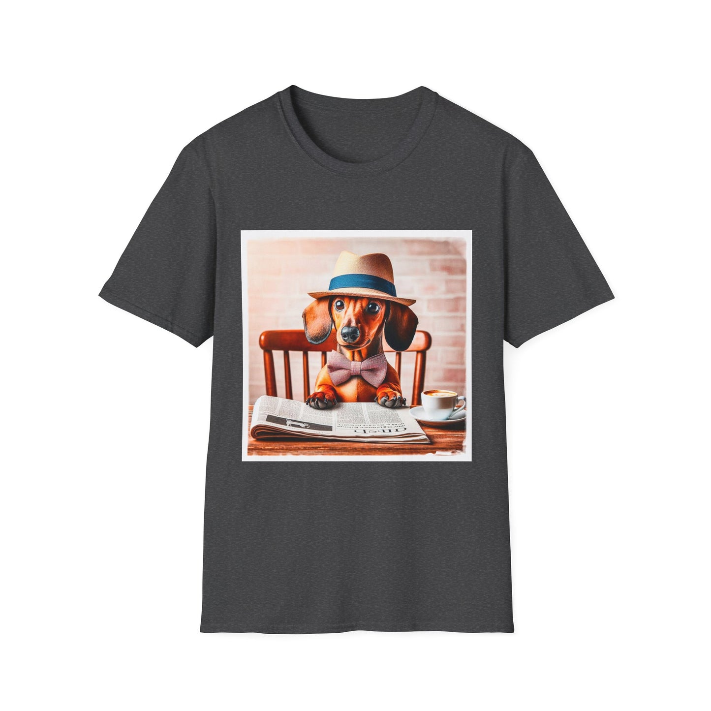 Dachshund reading news t shirt T-Shirt Printify XS Dark Heather