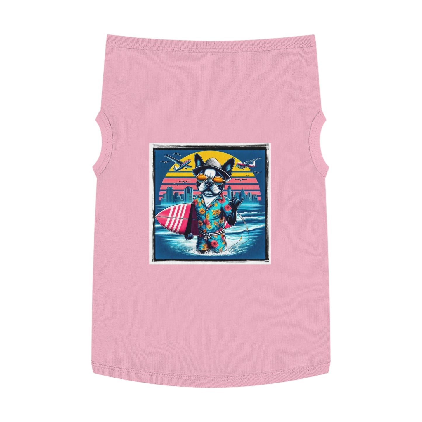 Pet Tank Top Boston Terrier Surfer Dog At Beach Pets Printify XL Pink