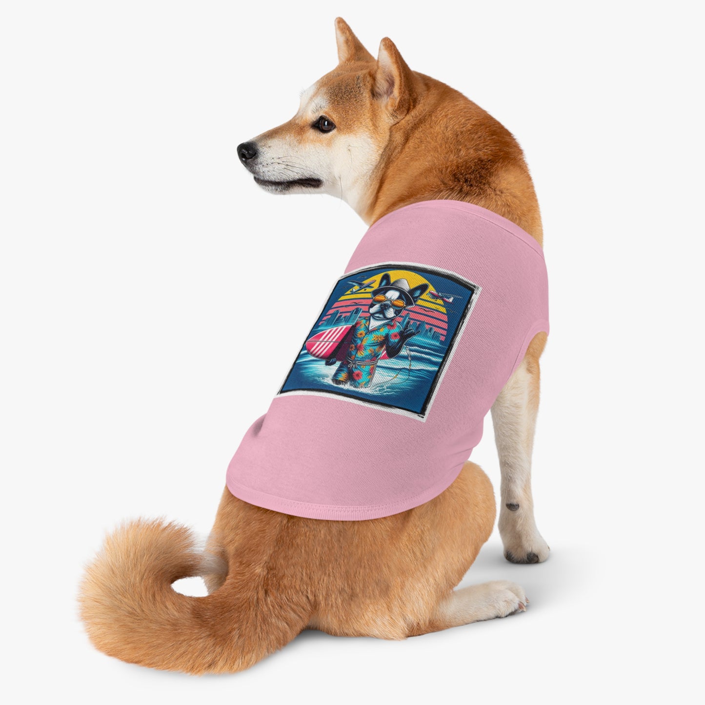 Pet Tank Top Boston Terrier Surfer Dog At Beach Pets Printify