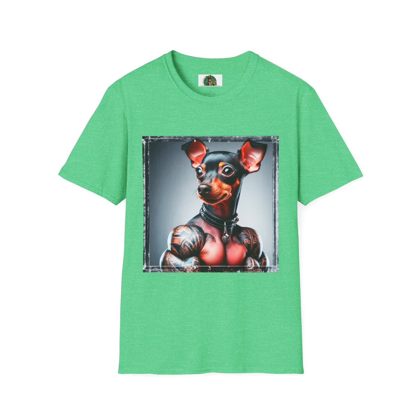 Min Pin T-Shirt muscular arms T-Shirt Printify S Heather Irish Green
