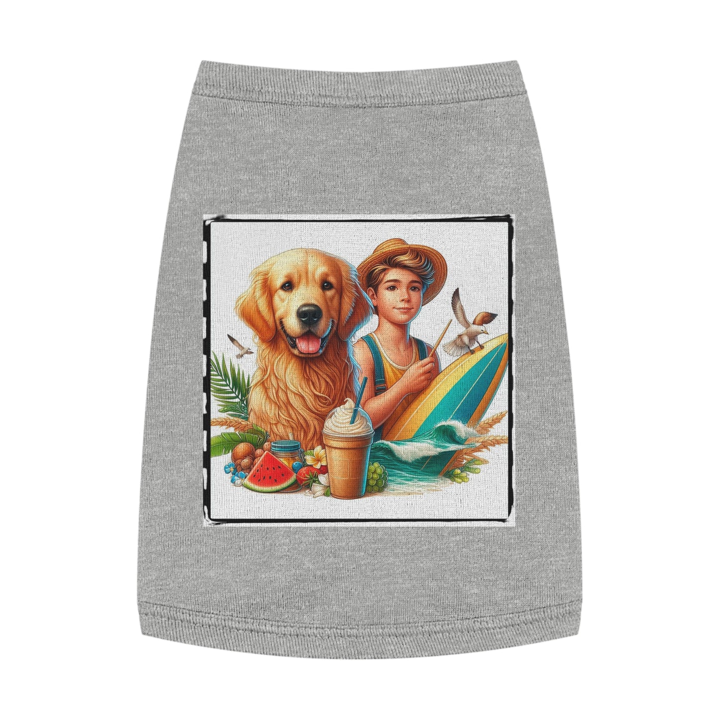 Golden Retriever pet tank top farmer boy Pets Printify M Heather