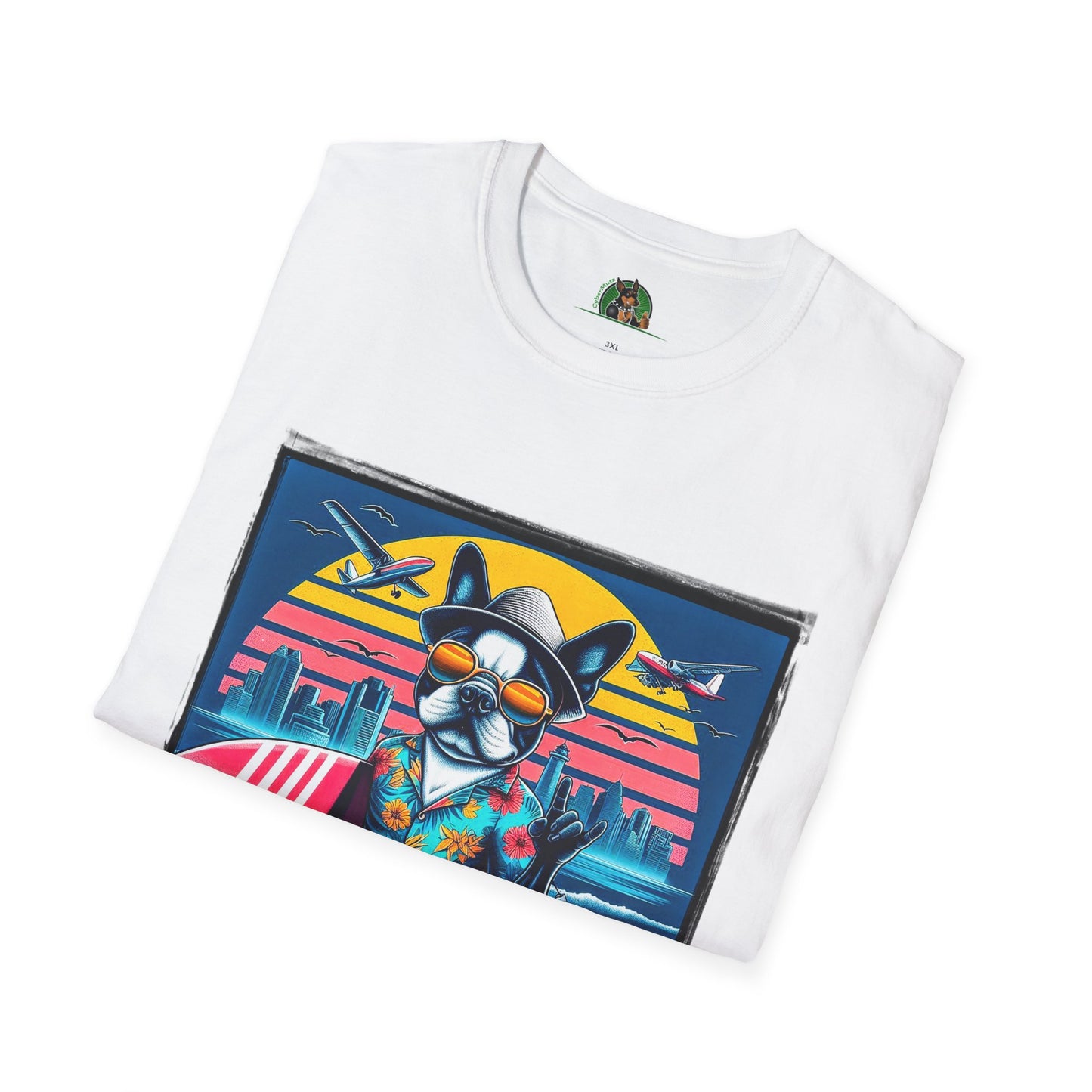 Boston Terrier Male Dog With Boogie Board T-Shirt Printify