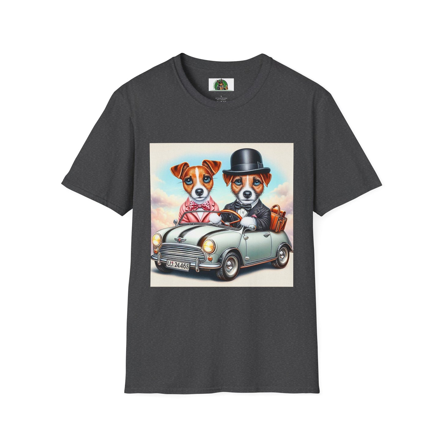 Wacky Jack Russell Top Hat Couple In Car T-Shirt Printify S Dark Heather