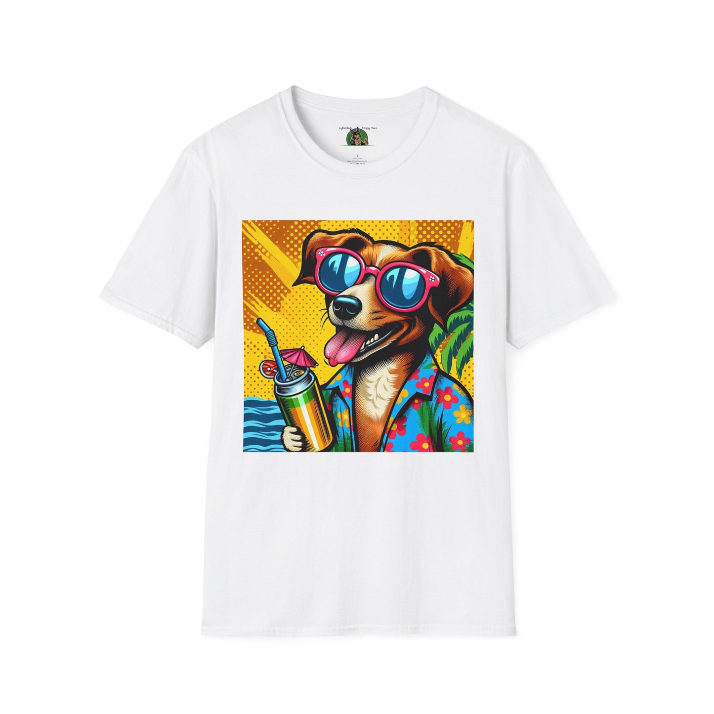 Wacky Surfer Dog T-Shirt Printify White S