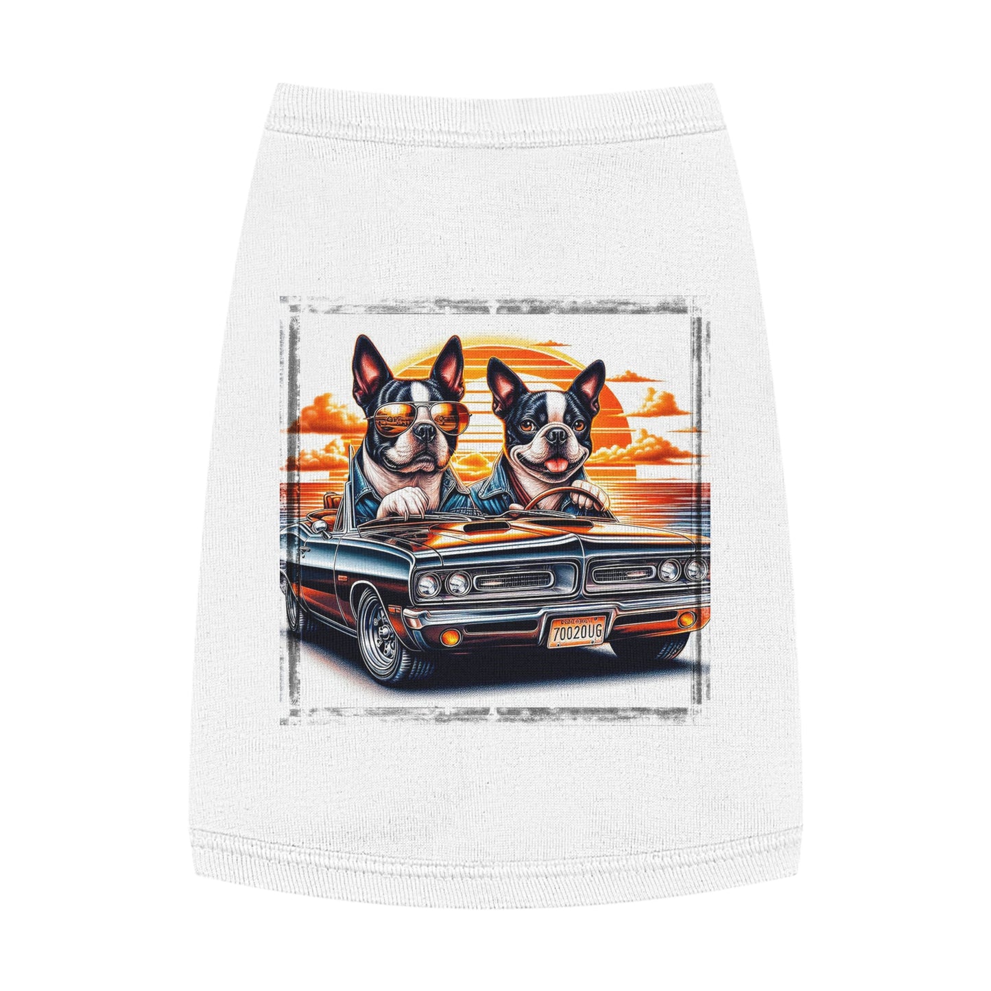 Pet Tank Top - Wacky Boston Terrier Friends Driving Design Pets Printify M White