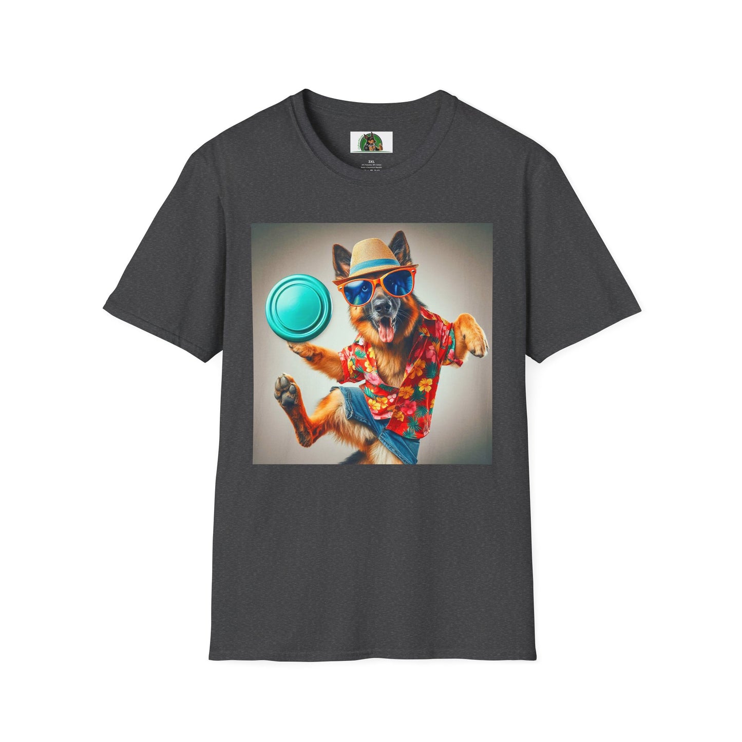 German Shepherd frisbee flying shirt T-Shirt Printify Dark Heather S
