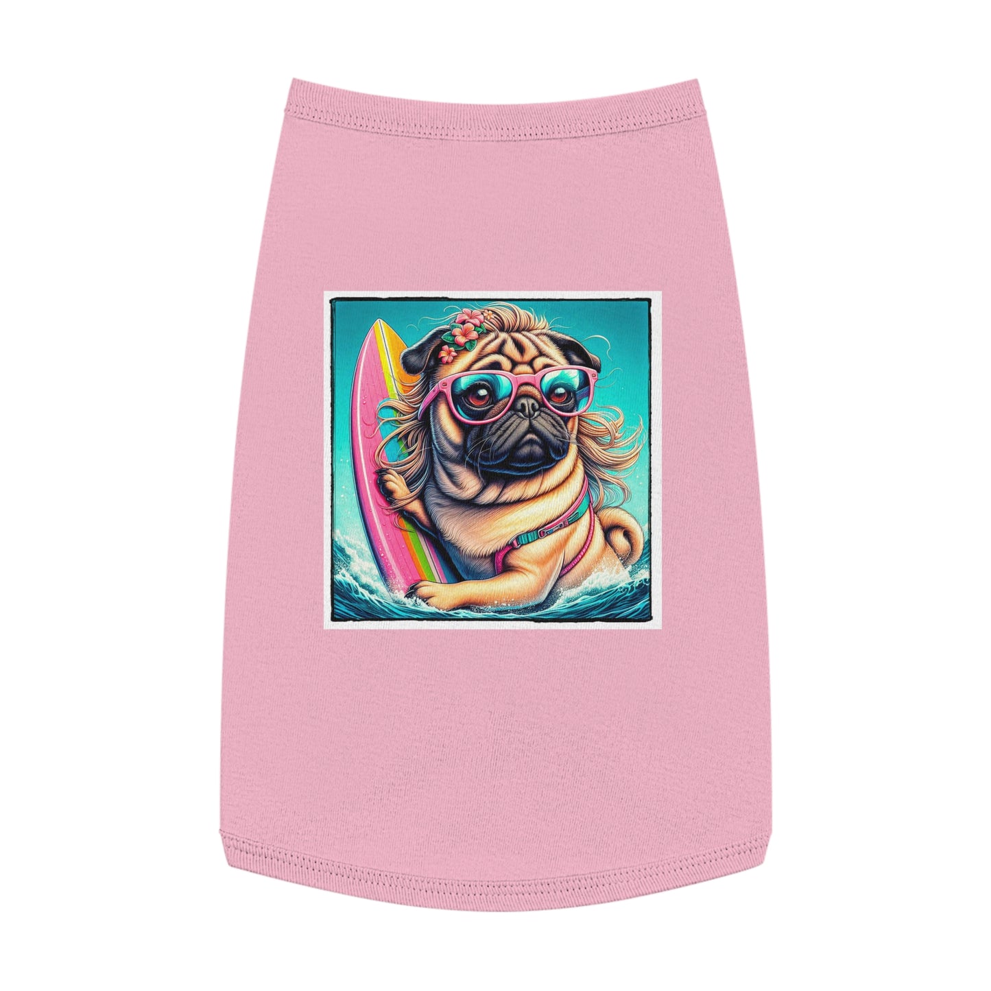 Pet Tank Top Pug surfer puppy Pets Printify L Pink