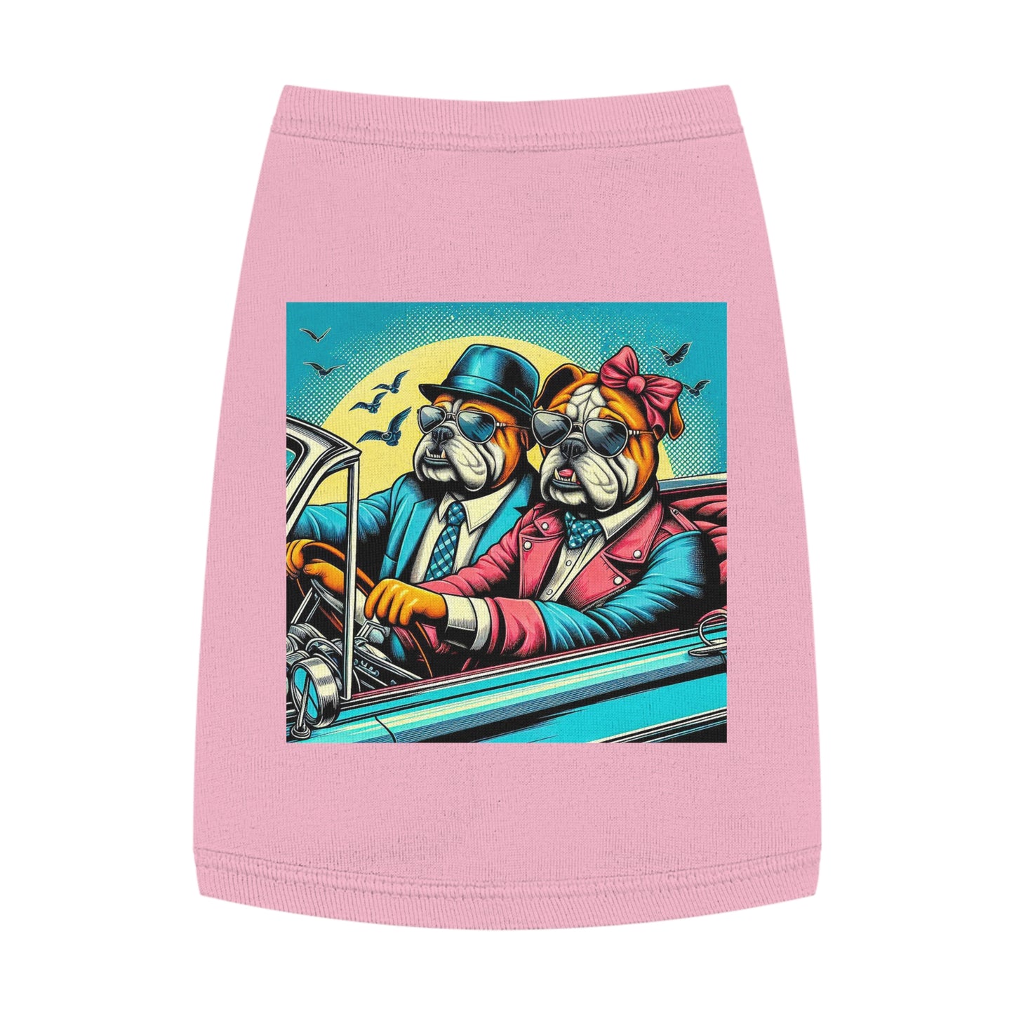 Wacky Pet Tank Top Bulldog sunset driving t shirt Pets Printify M Pink