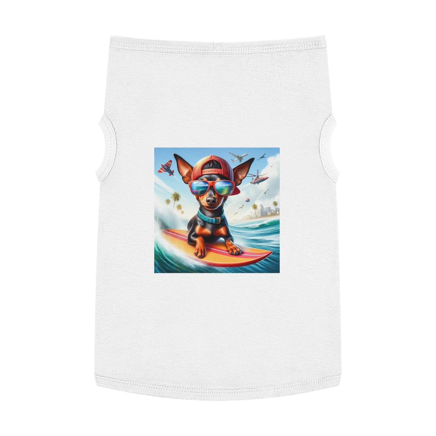 Min Pin Tank Tops surfer puppy dog Pets Printify XL White