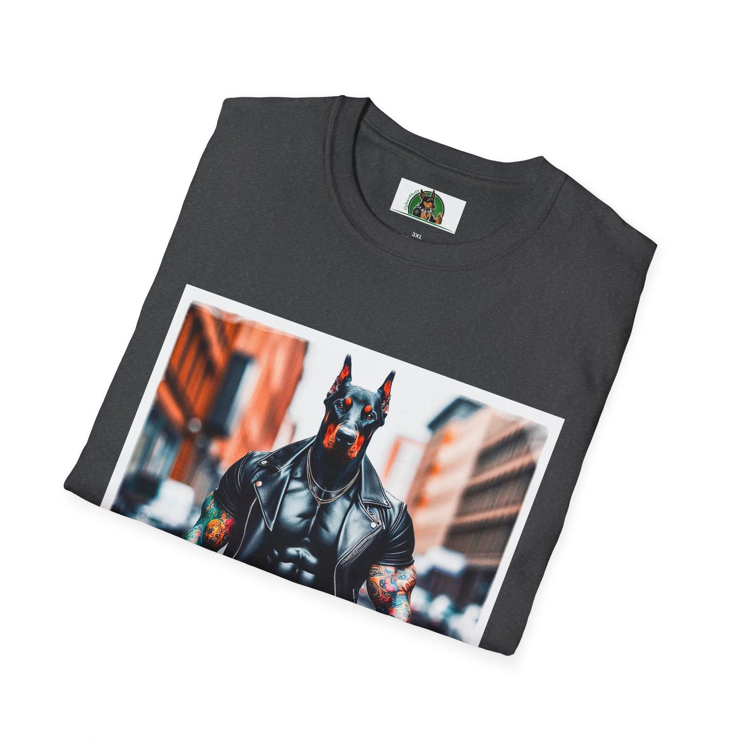 Doberman men in black t shirt T-Shirt Printify