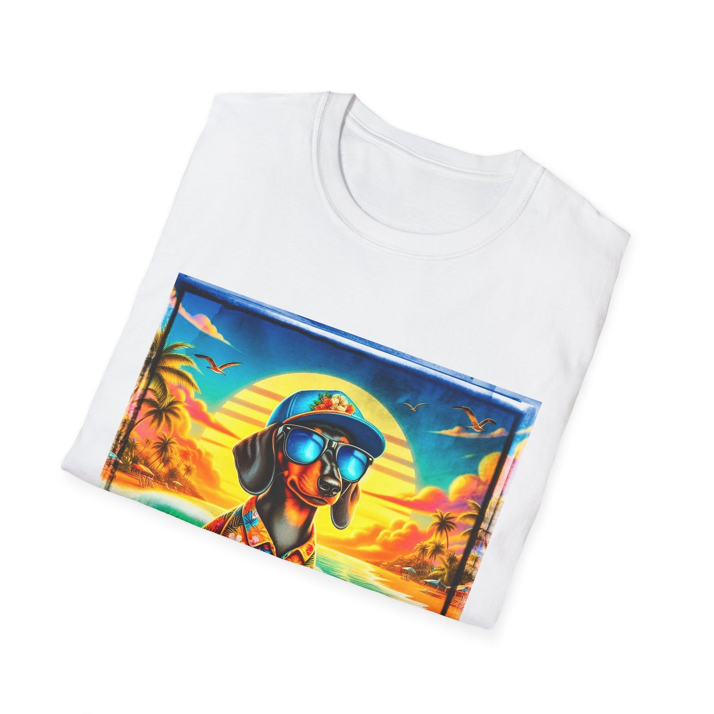 Dachshund surfing t shirt T-Shirt Printify