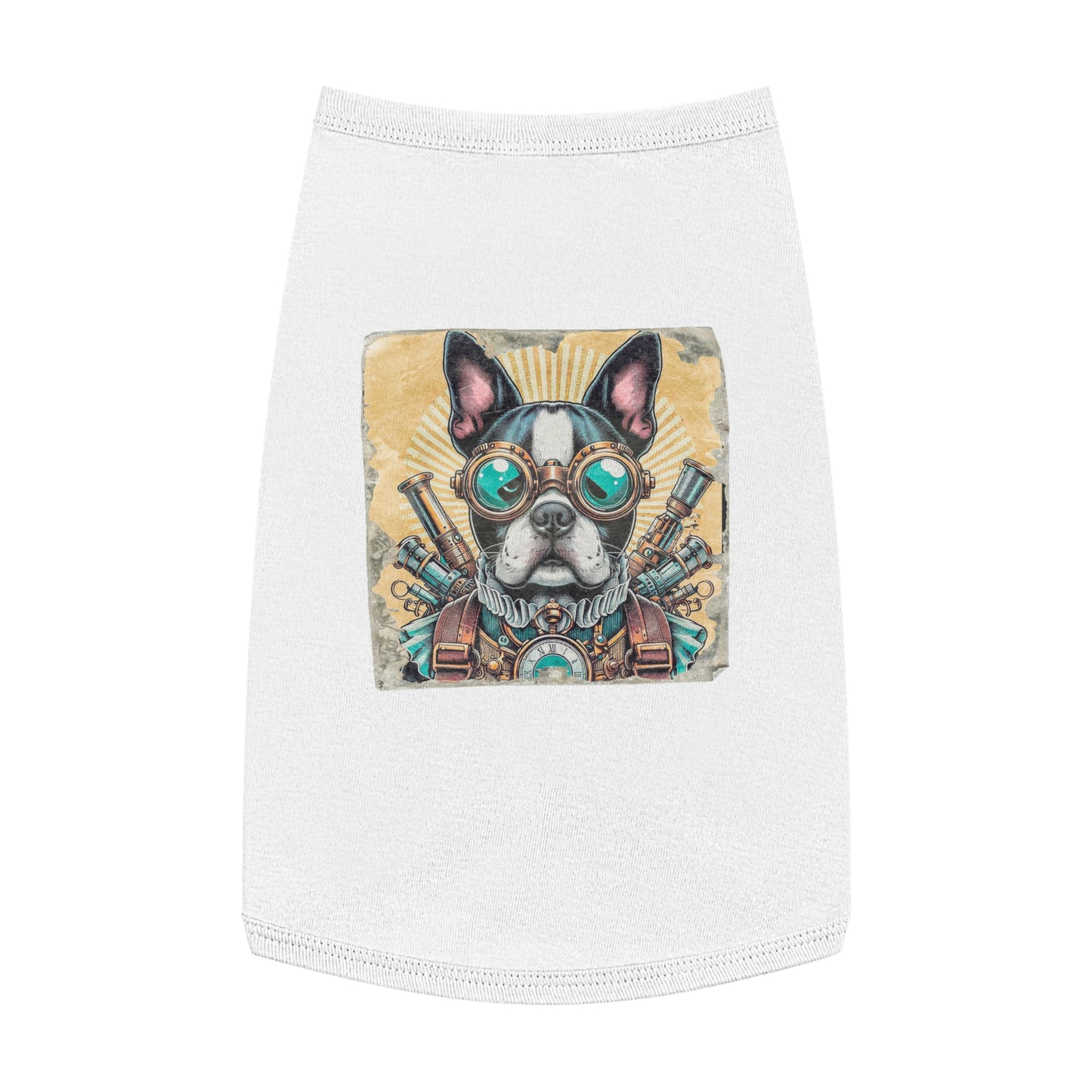 Pet Tank Top Boston Terrier In Steampunk Clothes Pets Printify L White