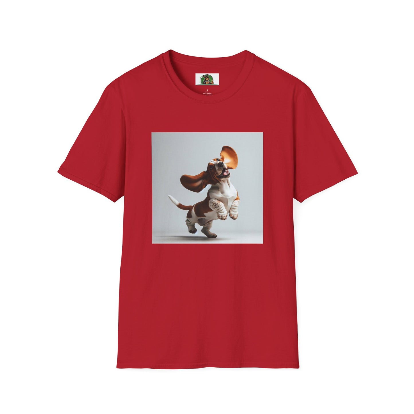 Bassett Hound T-Shirt - Dancing Dog Design T-Shirt Printify S Cherry Red