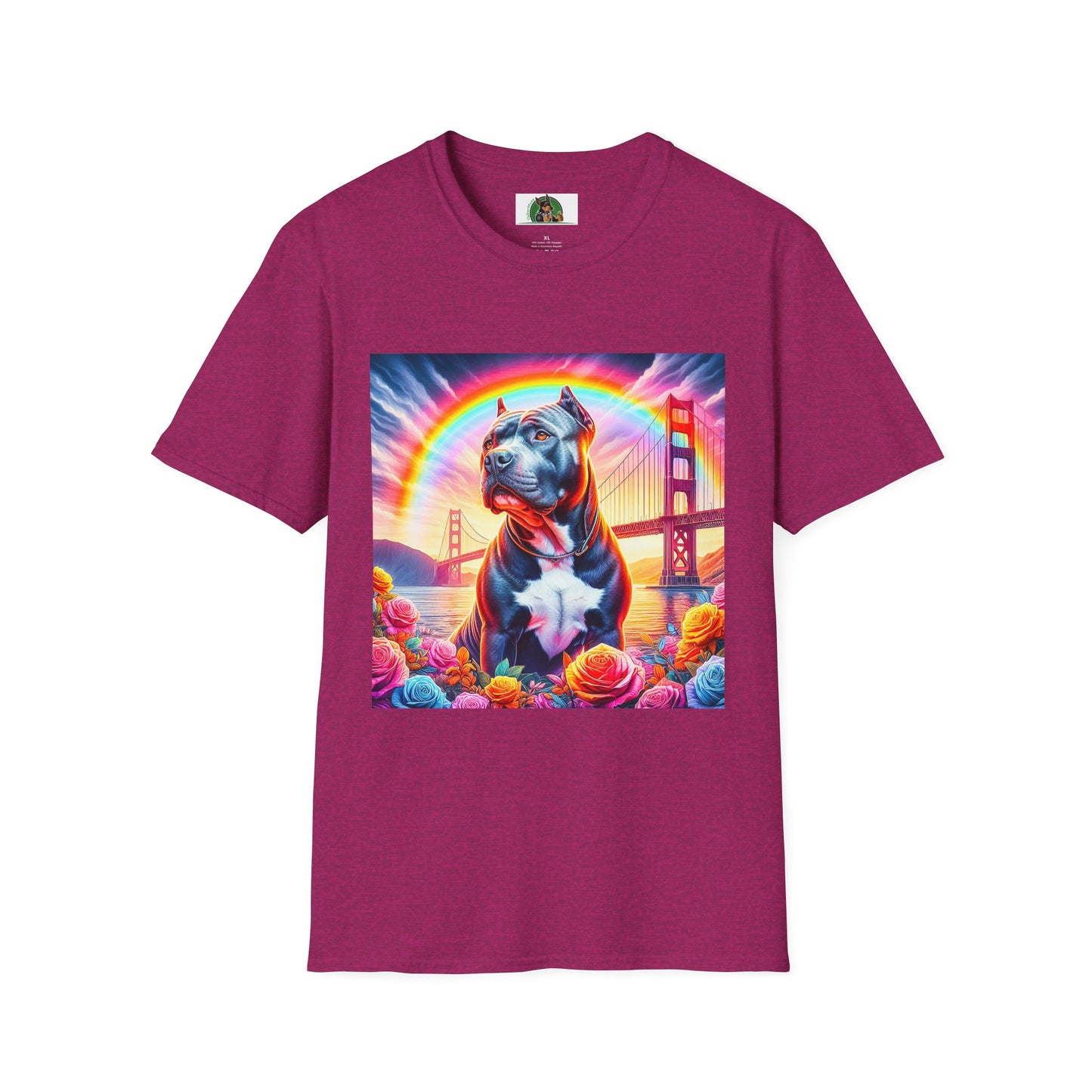 Pit Bull colorful bridge shirt T-Shirt Printify S Antique Heliconia