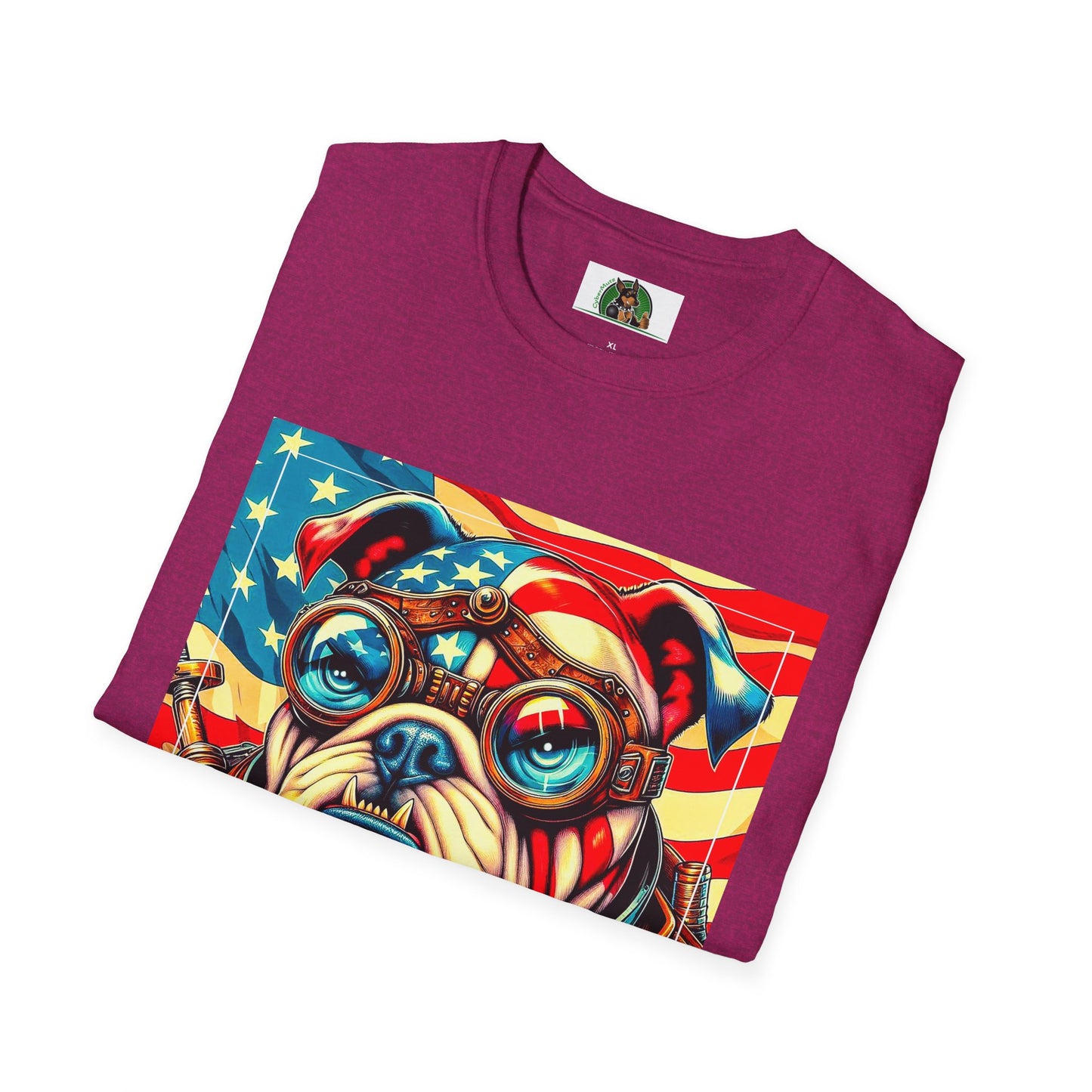 Bulldog Steampunk American Flag T-Shirt Printify