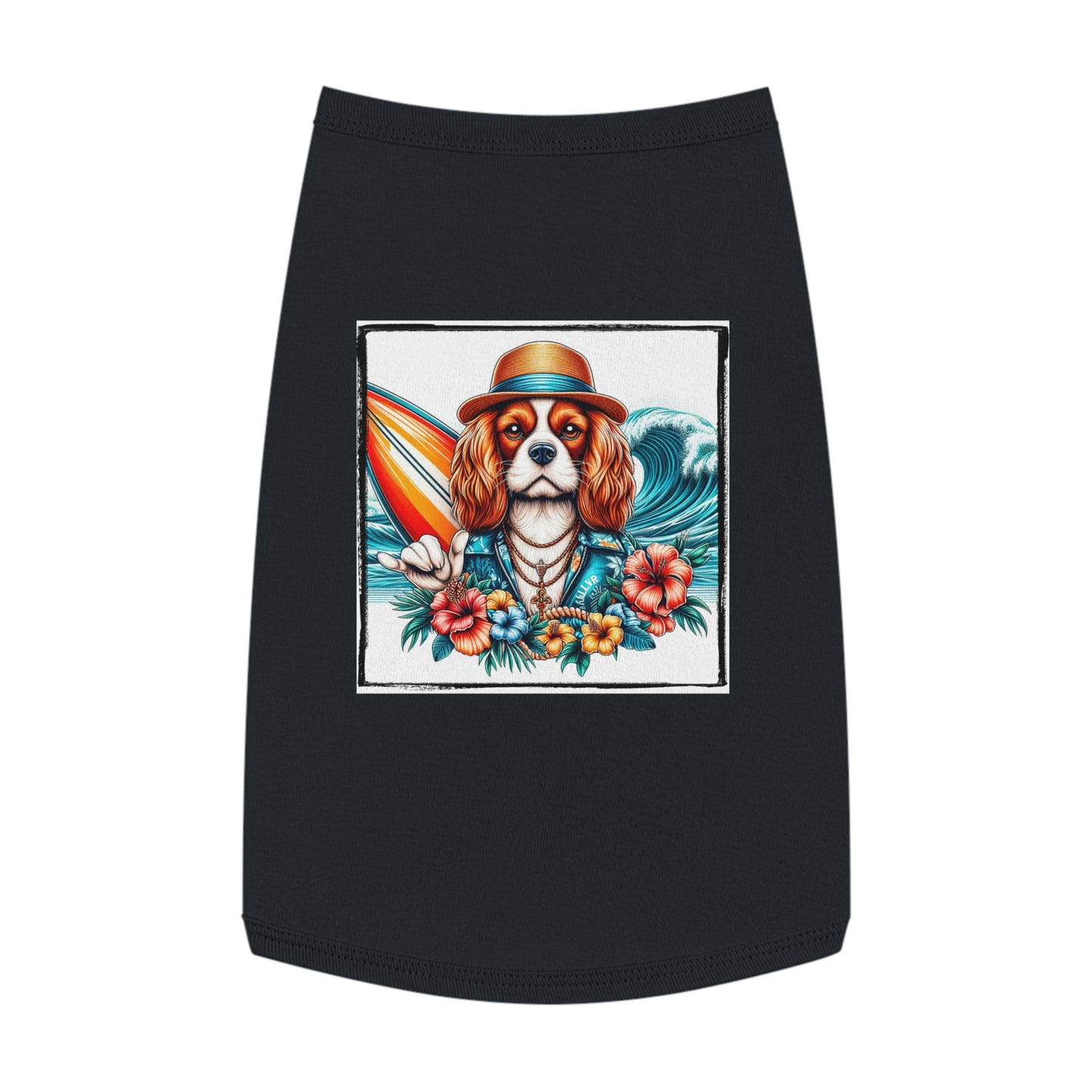 Pet Tank Top Cavalier King Charles Spaniel Hawaiian Surfer T Shirt Pets Printify