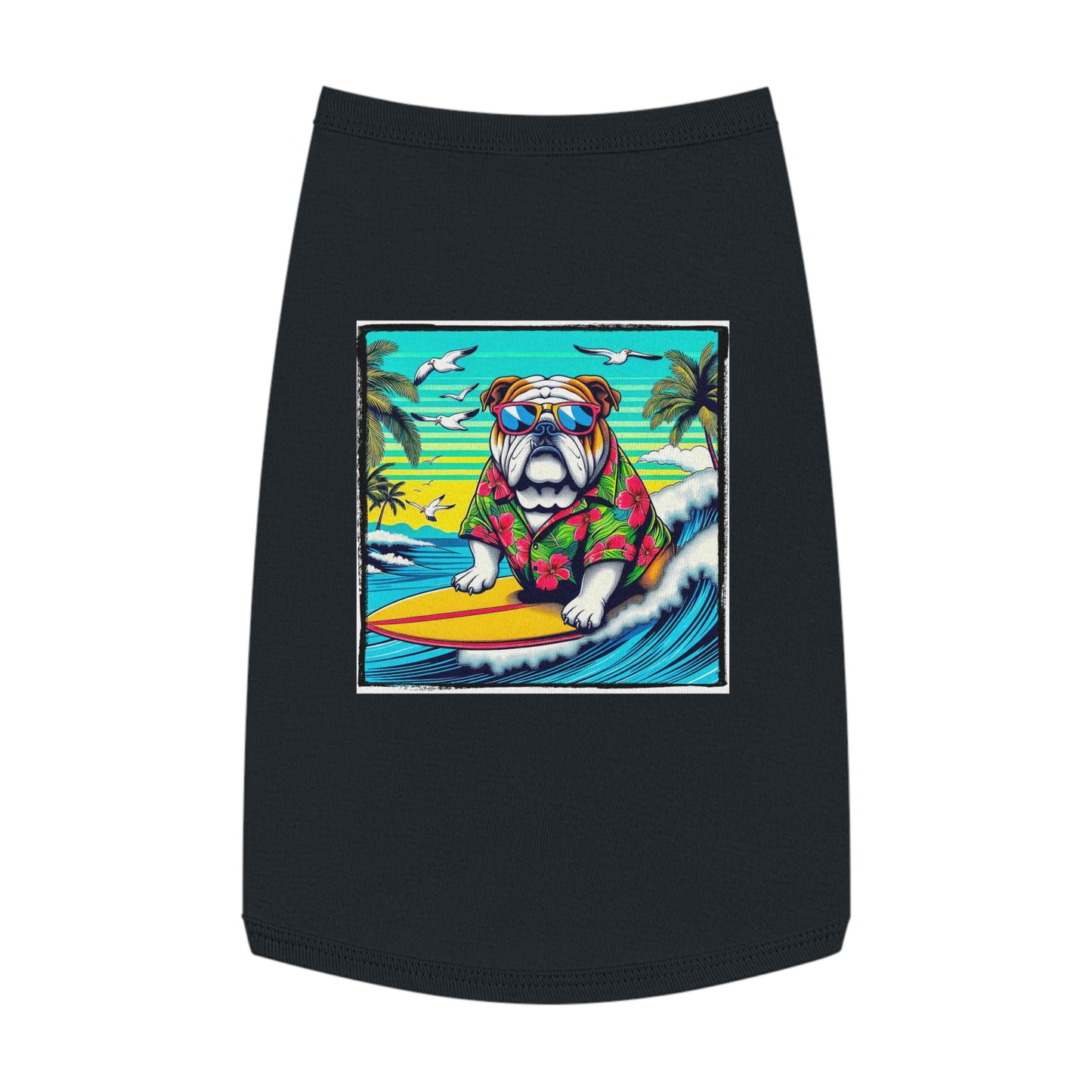 Pet Tank Top Bulldog wave crashing t shirt Pets Printify