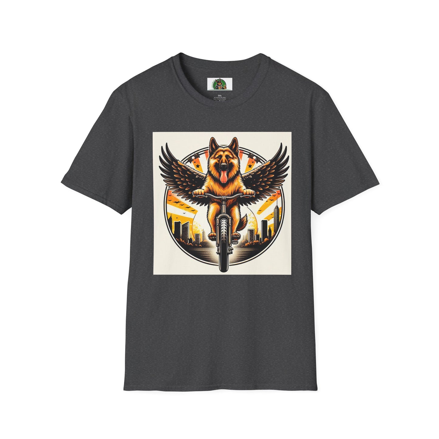 German Shepherd Angel bike riding T-Shirt Printify Dark Heather S