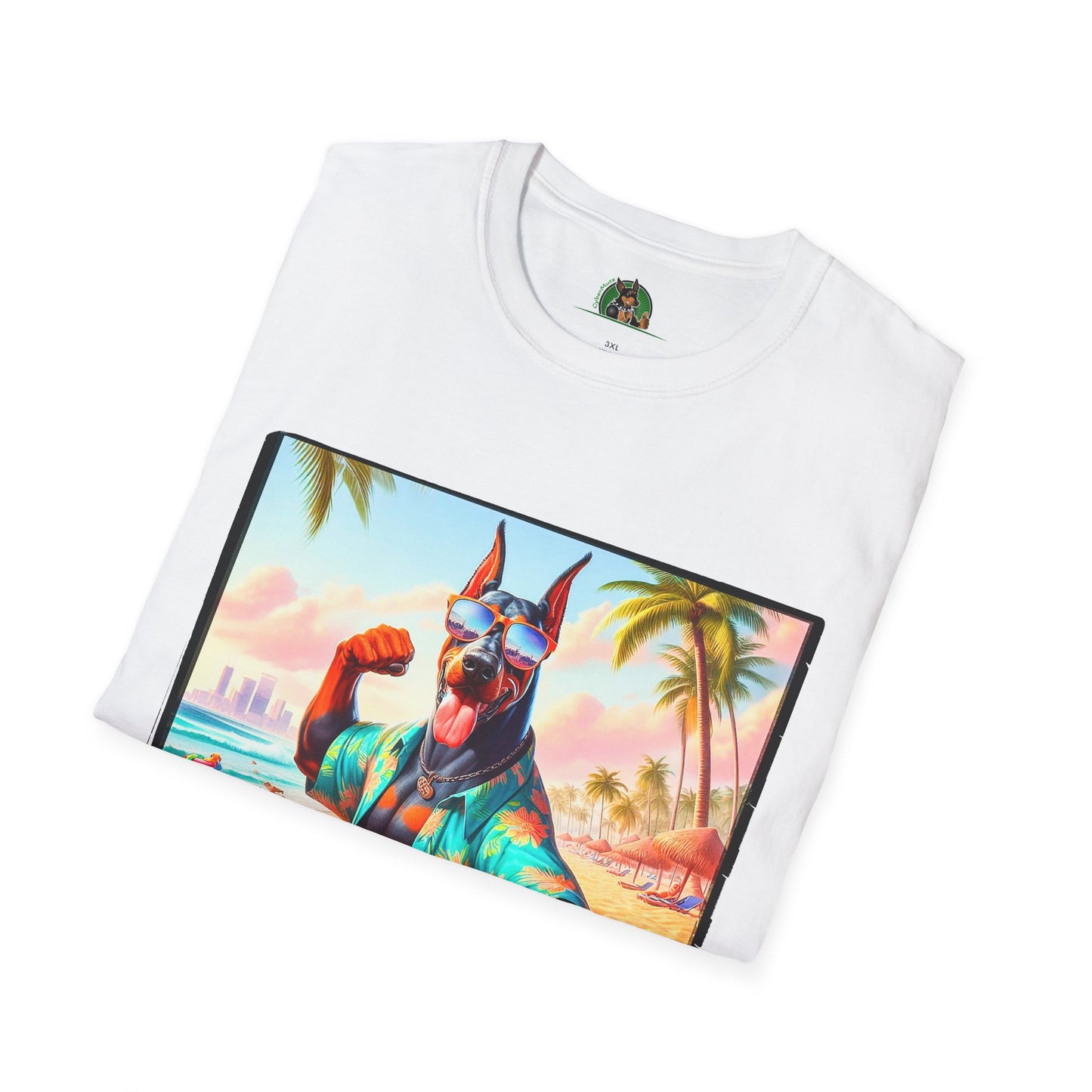 Doberman beach hunk t shirt T-Shirt Printify