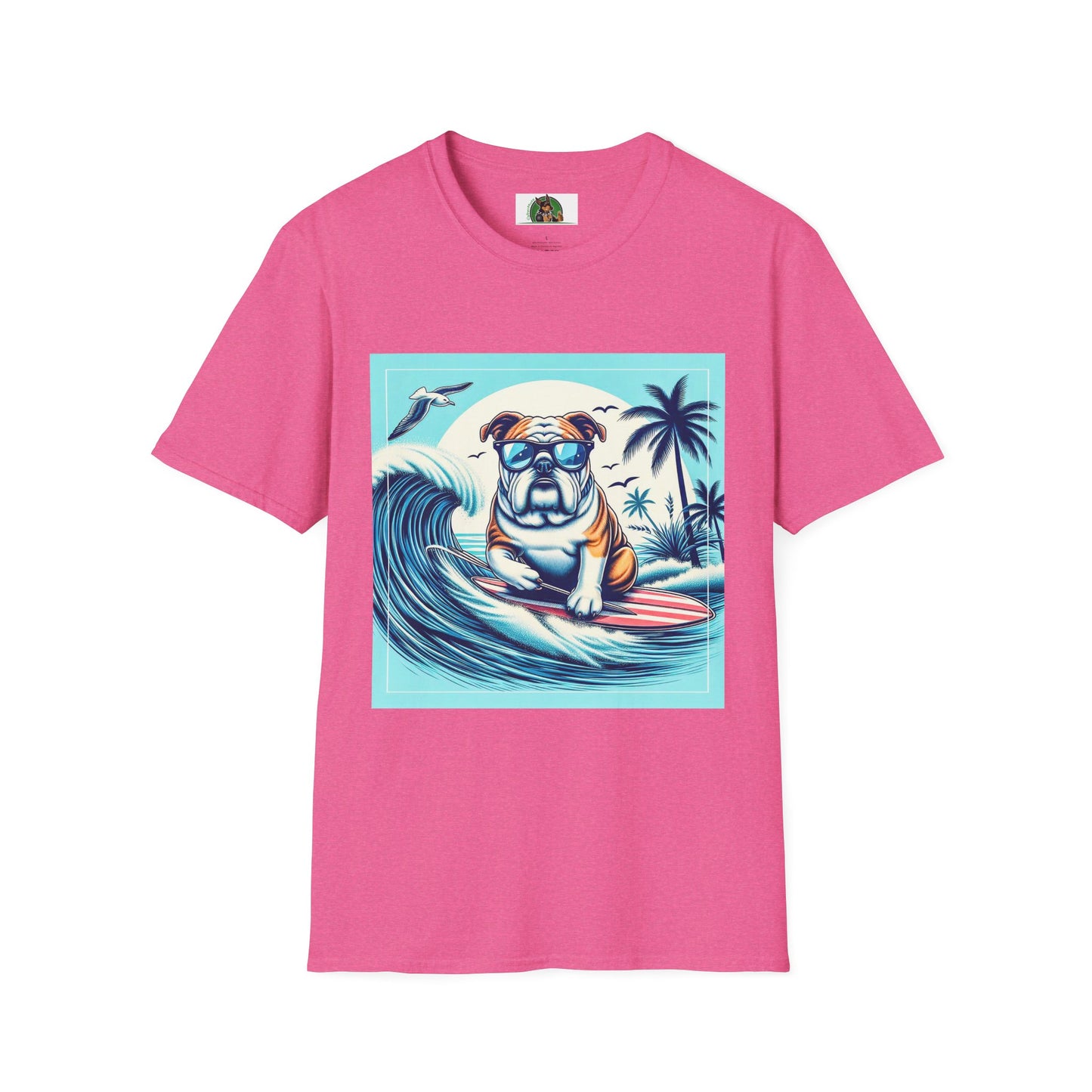 Bulldog blue waves t shirt T-Shirt Printify S Heather Heliconia