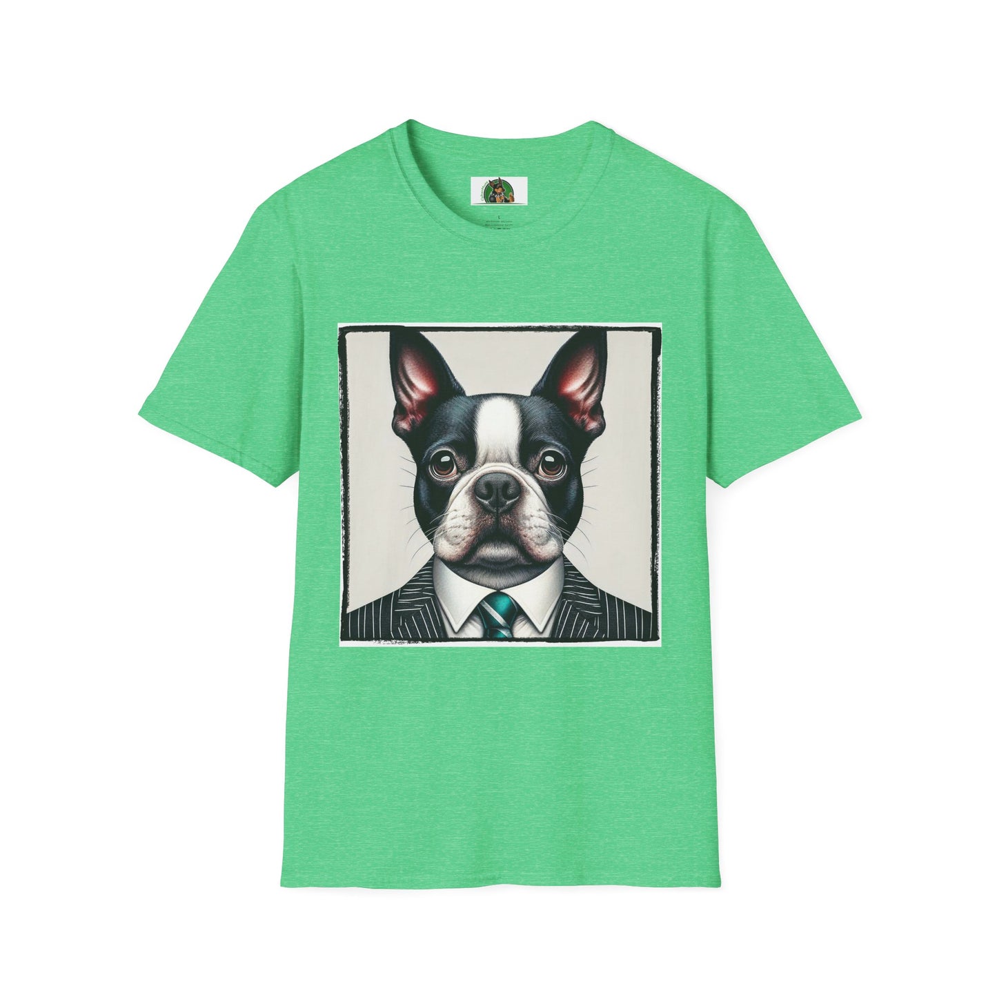 Boston Terrier In Suit Shirt T-Shirt Printify S Heather Irish Green
