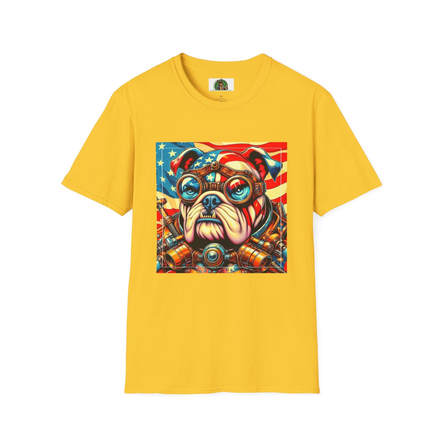 Bulldog Steampunk American Flag T-Shirt Printify S Daisy