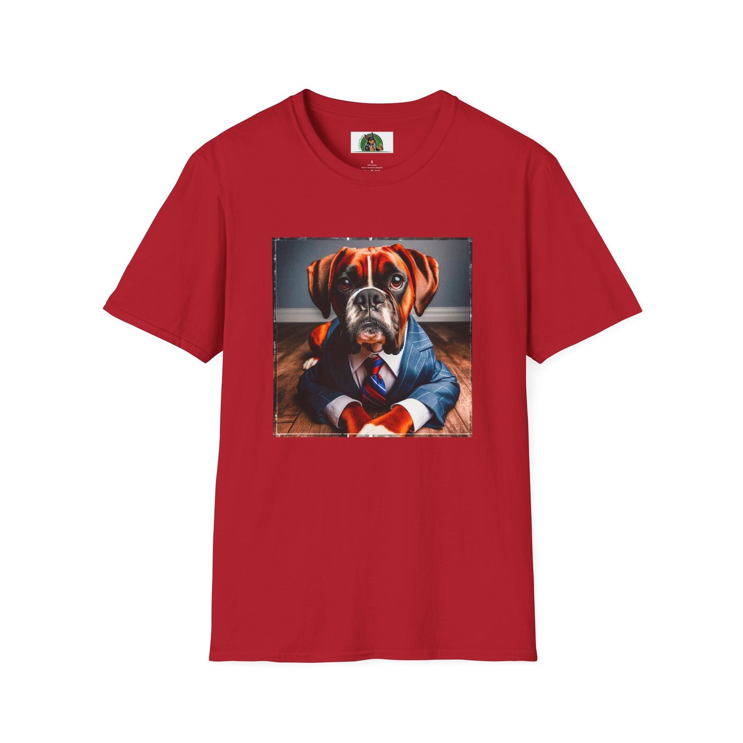 Boxer Dog Wearing Suit TShirt T-Shirt Printify S Cherry Red