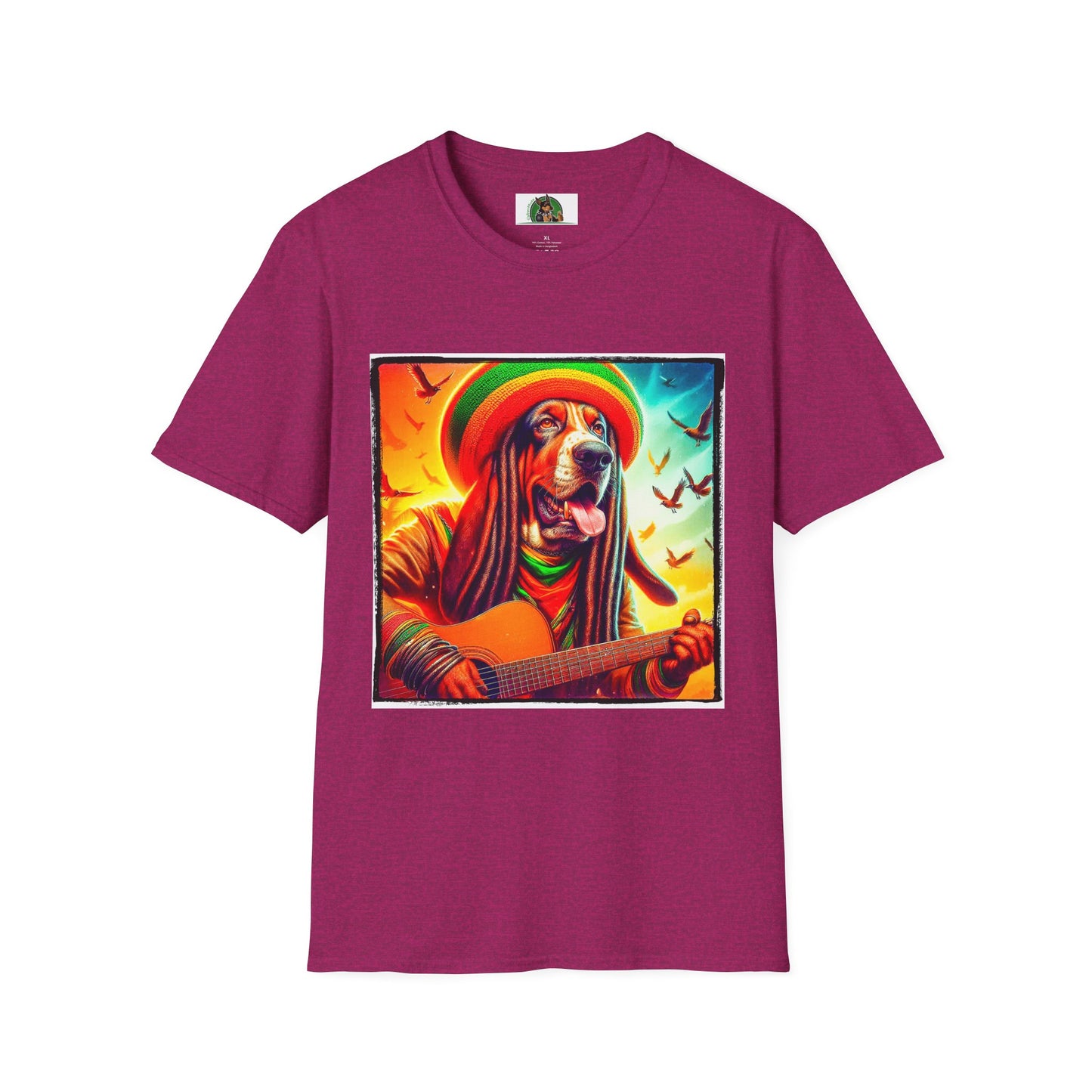 Basset Hound Playing Guitar T-Shirt Printify S Antique Heliconia