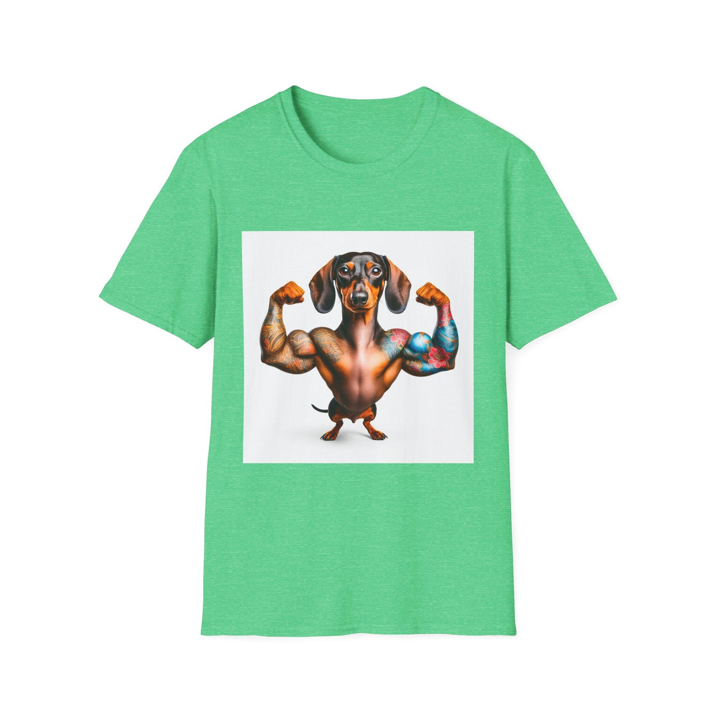 Dachshund muscles man t shirt T-Shirt Printify S Heather Irish Green
