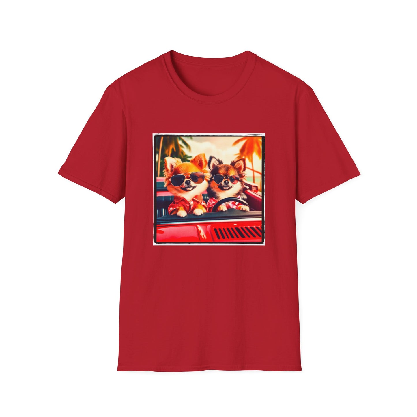 Chihuahua driving beach scene t shirt T-Shirt Printify S Cherry Red
