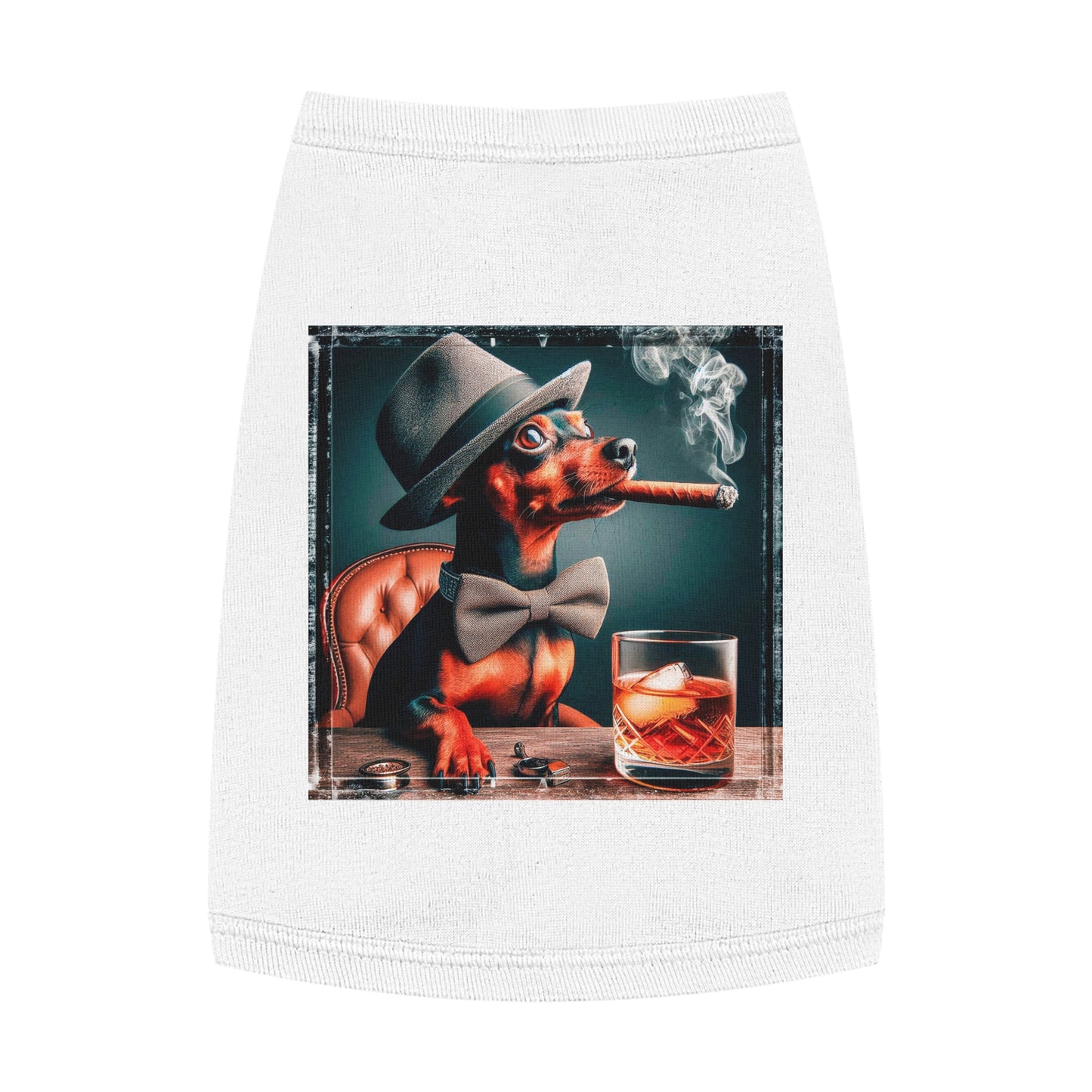 Min Pin Tank Tops cigar and drink Pets Printify M White