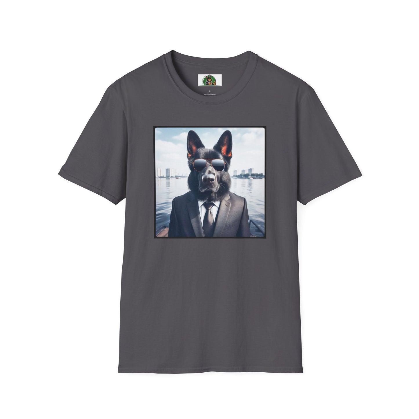 German Shepherd men in black shirt T-Shirt Printify Charcoal S