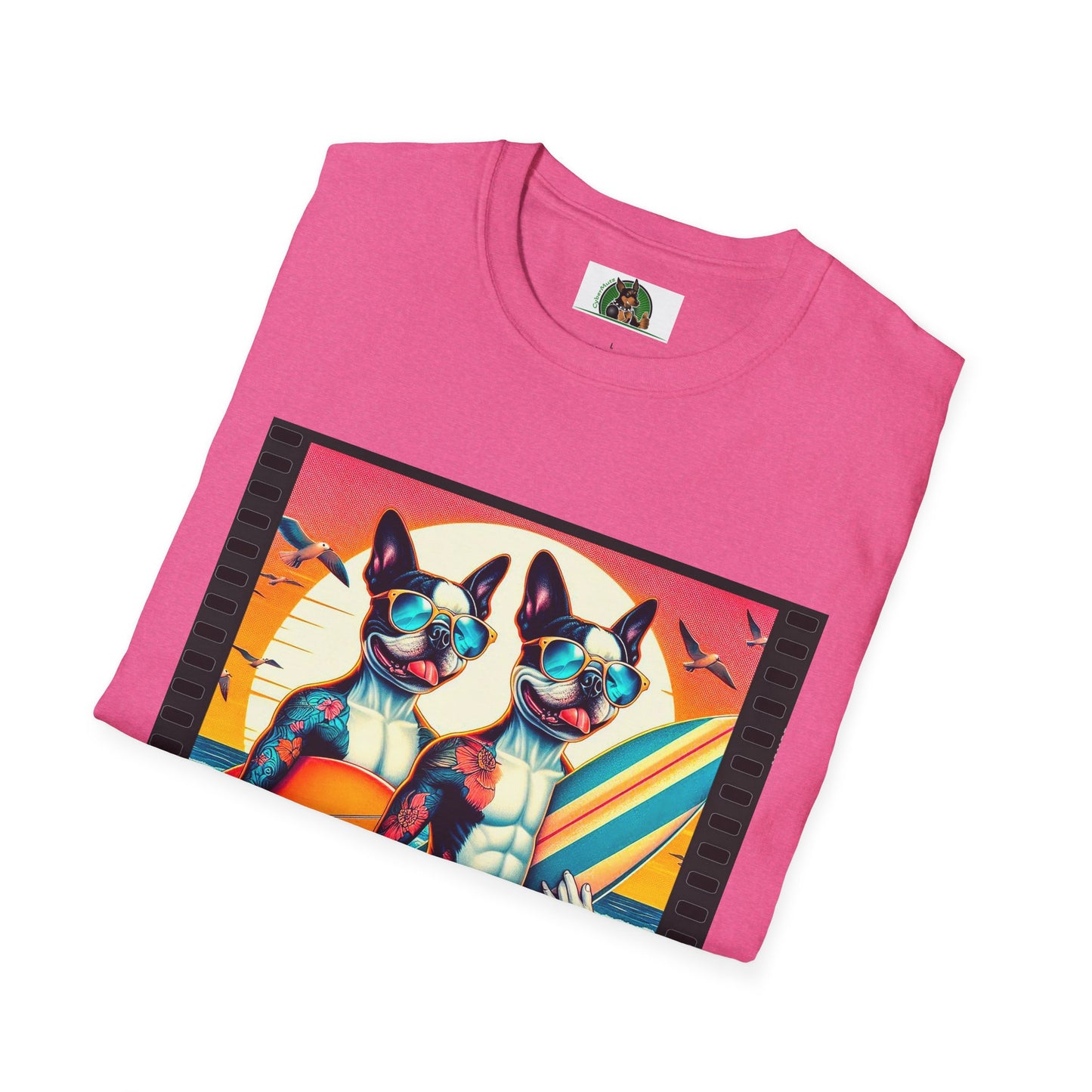 T-Shirt Boston Terrier Tattoed Surfer Dogs