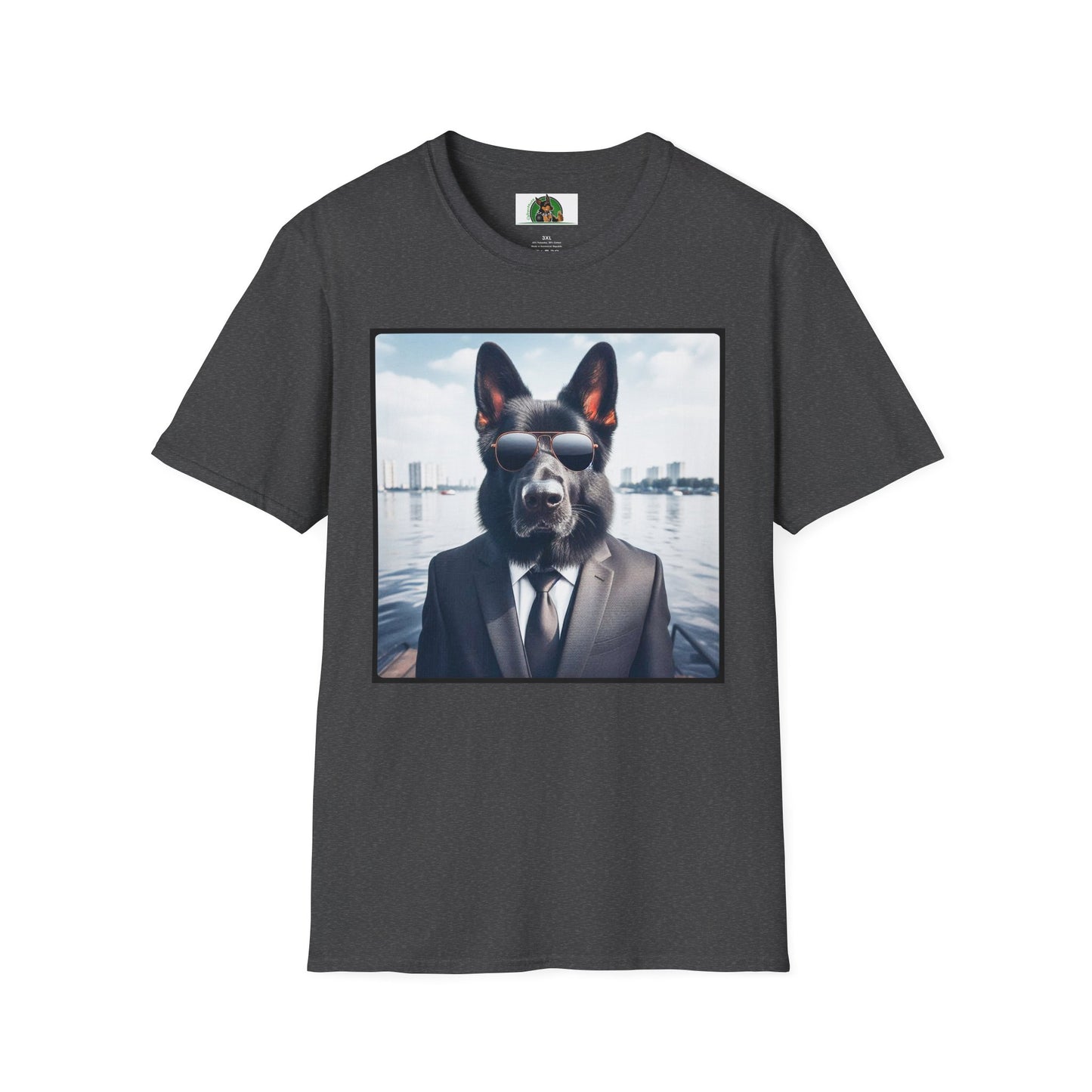 German Shepherd men in black shirt T-Shirt Printify Dark Heather S