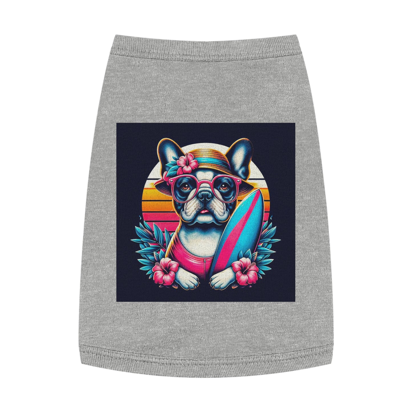 Pet Tank Top French Bulldog pretty flowers t shirt Pets Printify M Heather