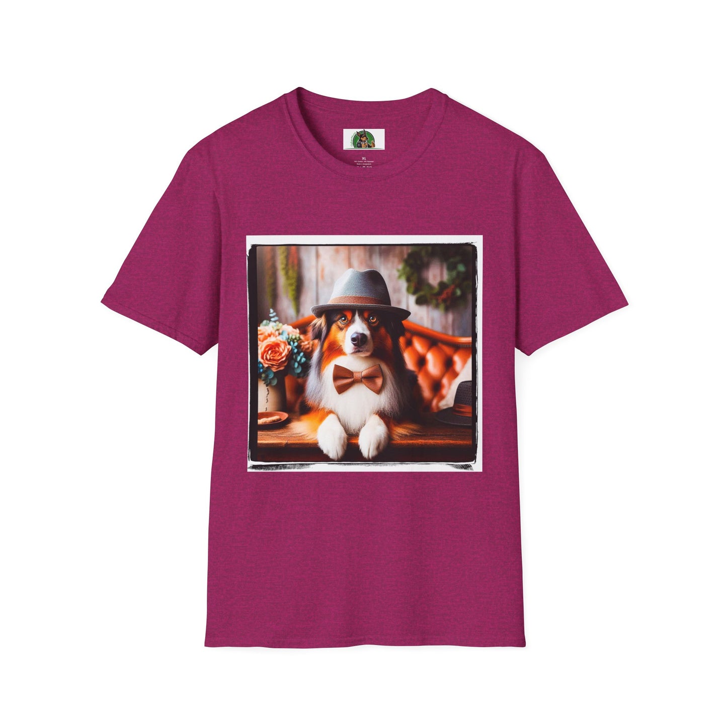 Australian Shepherd With Fedora Hat T-Shirt Printify S Antique Heliconia