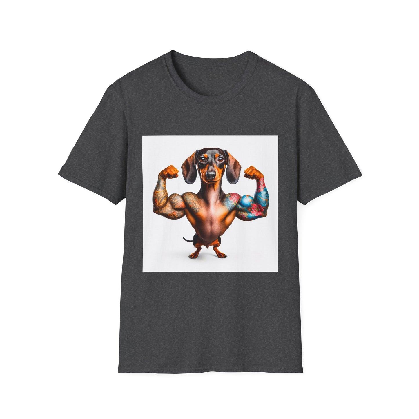 Dachshund muscles man t shirt T-Shirt Printify XS Dark Heather