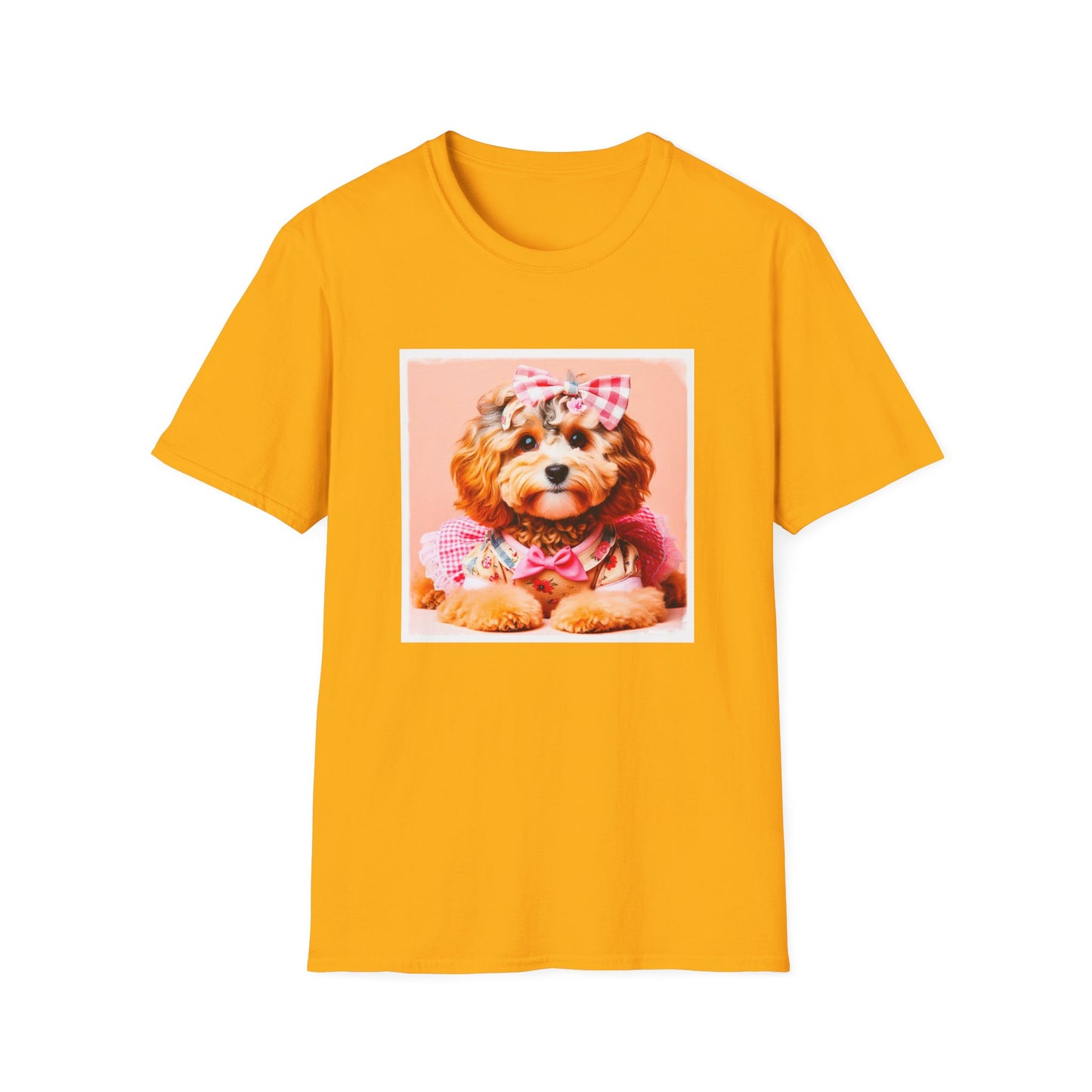 CockerPoo pretty pink bow t shirt T-Shirt Printify S Gold