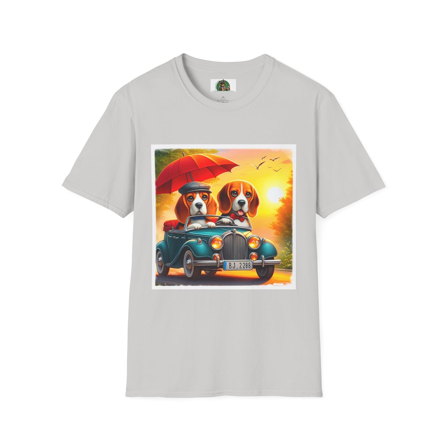 Wacky Beagle Couple In Tiny Car T-Shirt Printify S Ice Grey