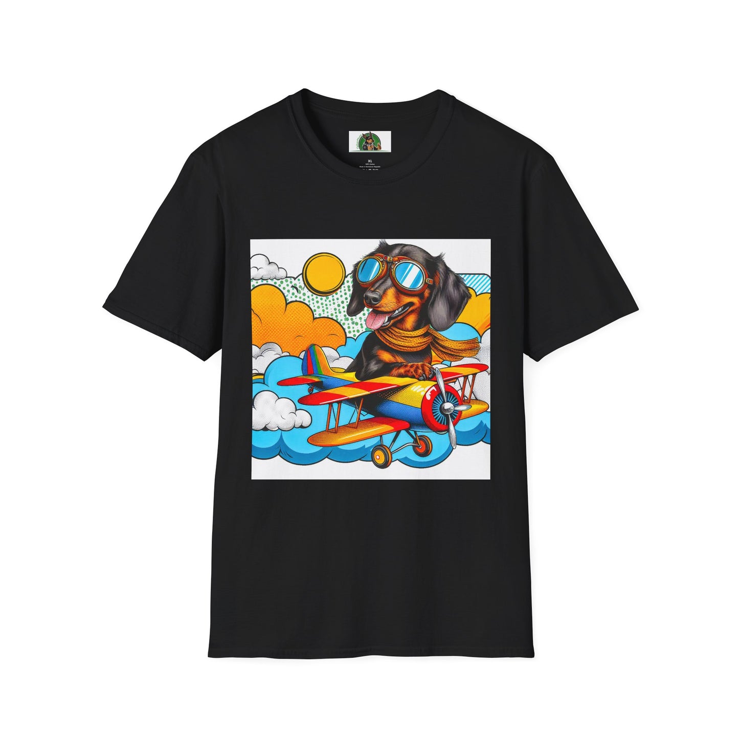 Dachshund pilot t shirt T-Shirt Printify Black S