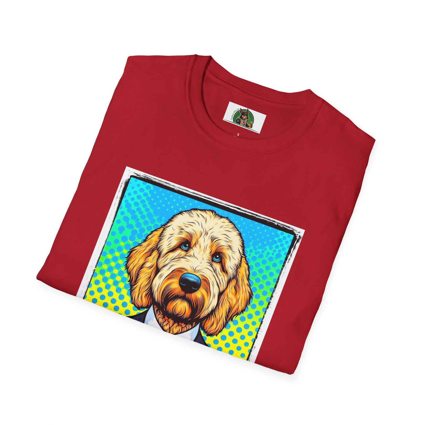 Golden Doodle blue suit t shirt