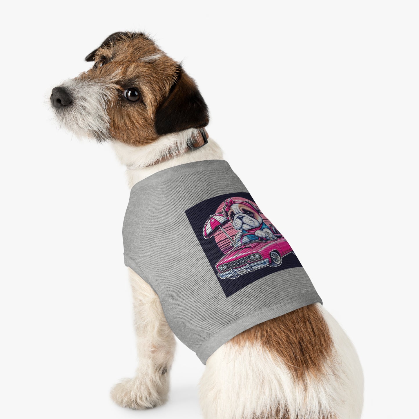 Wacky Pet Tank Top Bulldog tiny pink. car t shirt Pets Printify