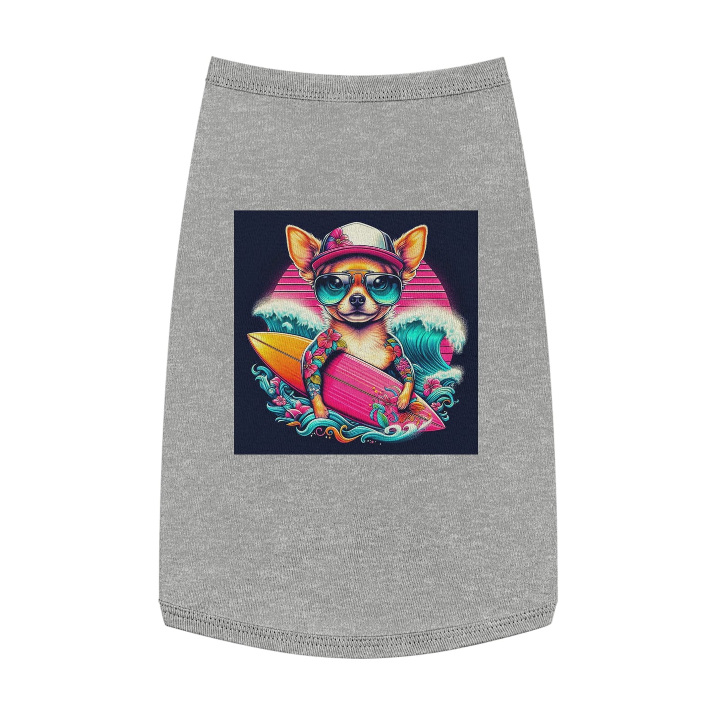Pet Tank Top Chihuahua pink surfboard t shirt Pets Printify L Heather