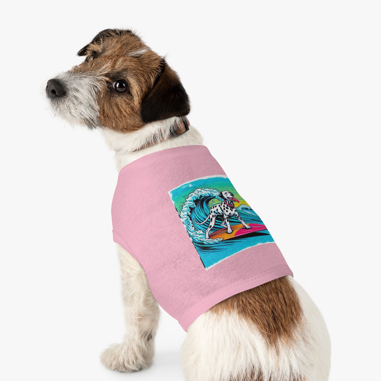 Pet Tank Top Dalmatian colorful waves t shirt Pets Printify