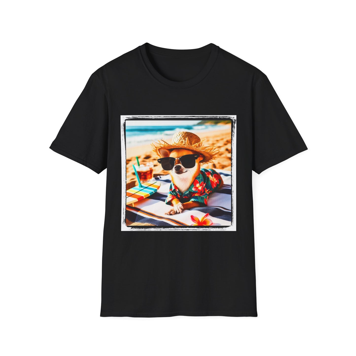 Chihuahua beach scene t shirt T-Shirt Printify XS Black