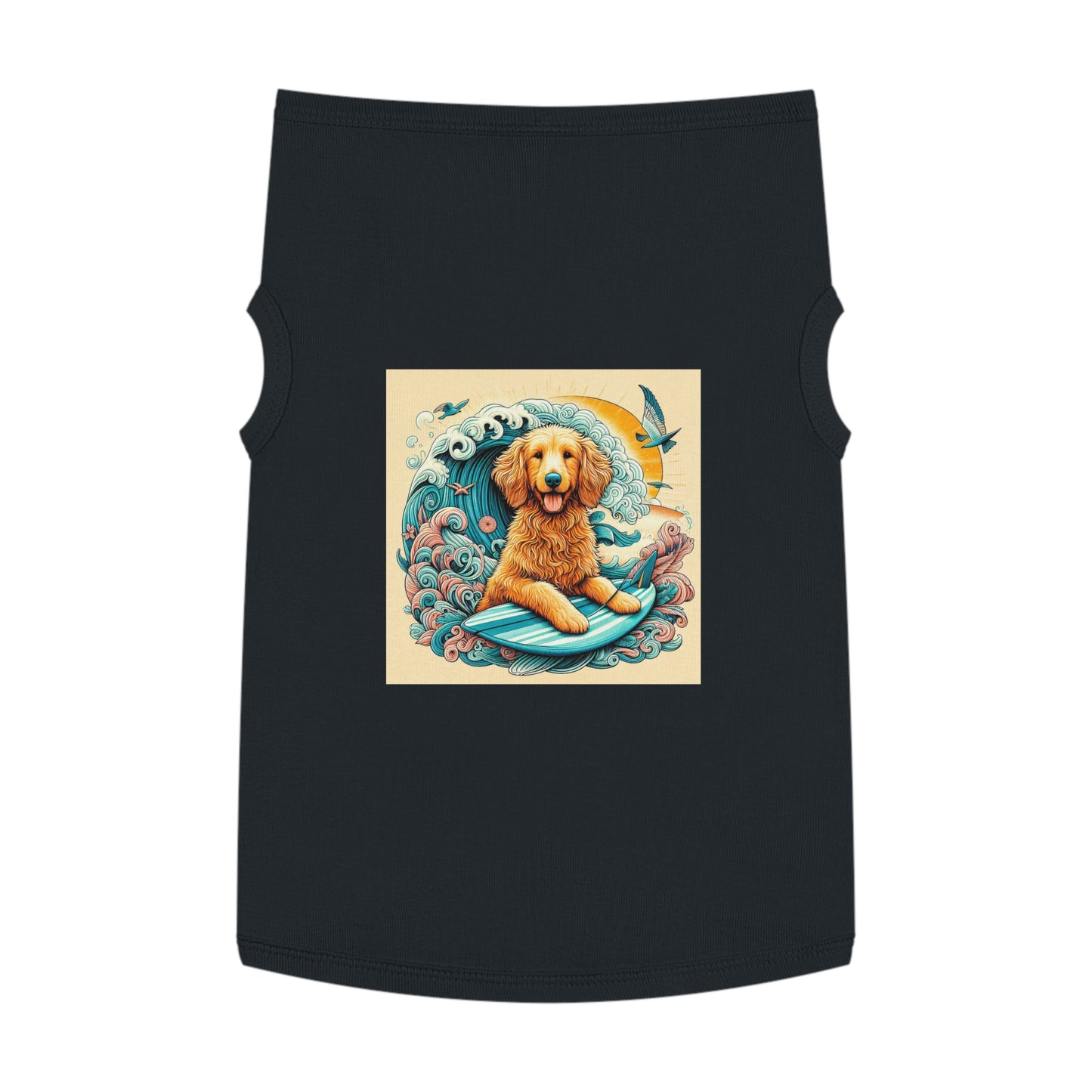 Pet Tank Golden Doodle blue waves t shirt Pets Printify XL Black