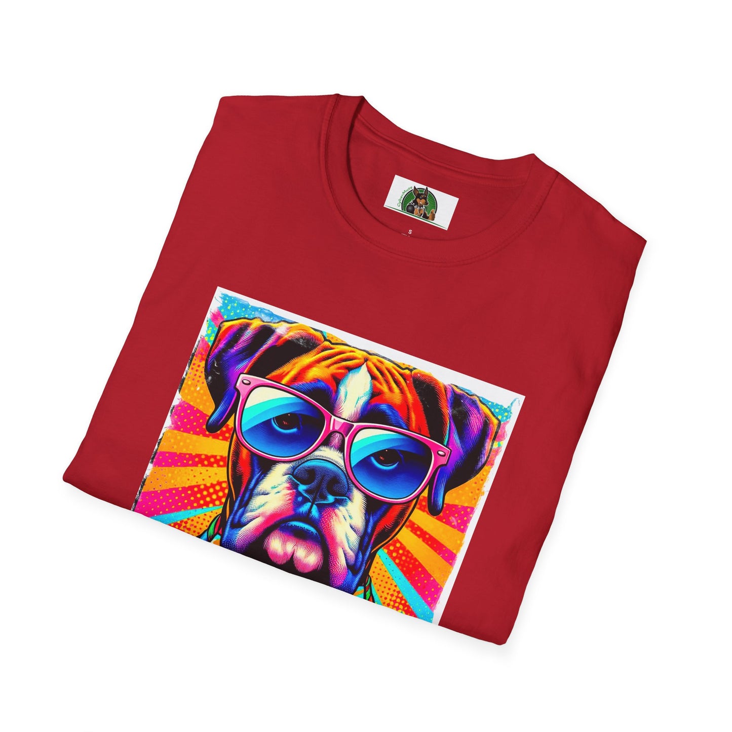Boxer Pop Art Dog Wearing Glasses T-Shirt T-Shirt Printify