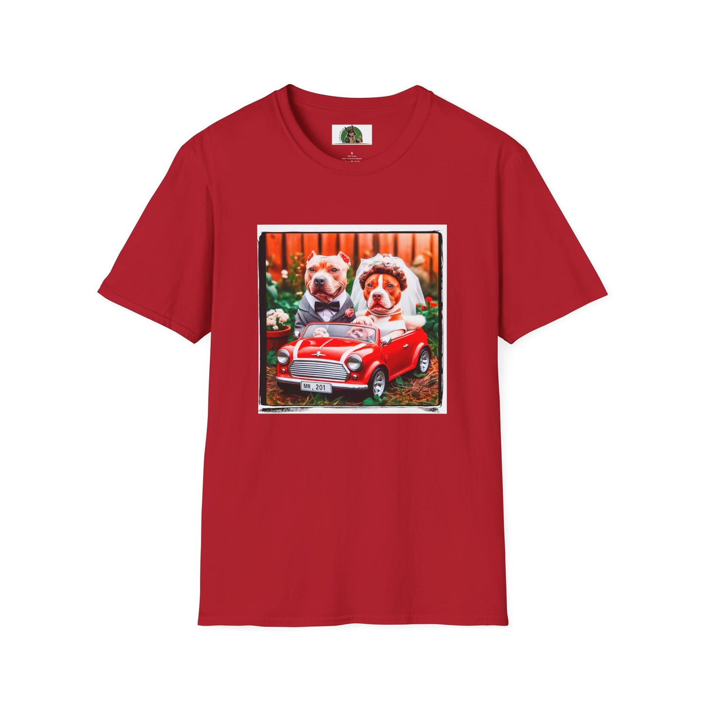 Wacky Pit Bull just married shirt T-Shirt Printify S Cherry Red