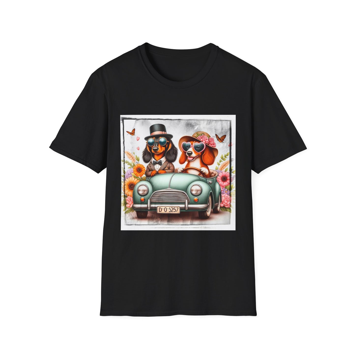 Wacky Dachshund car driving t shirt T-Shirt Printify XS Black