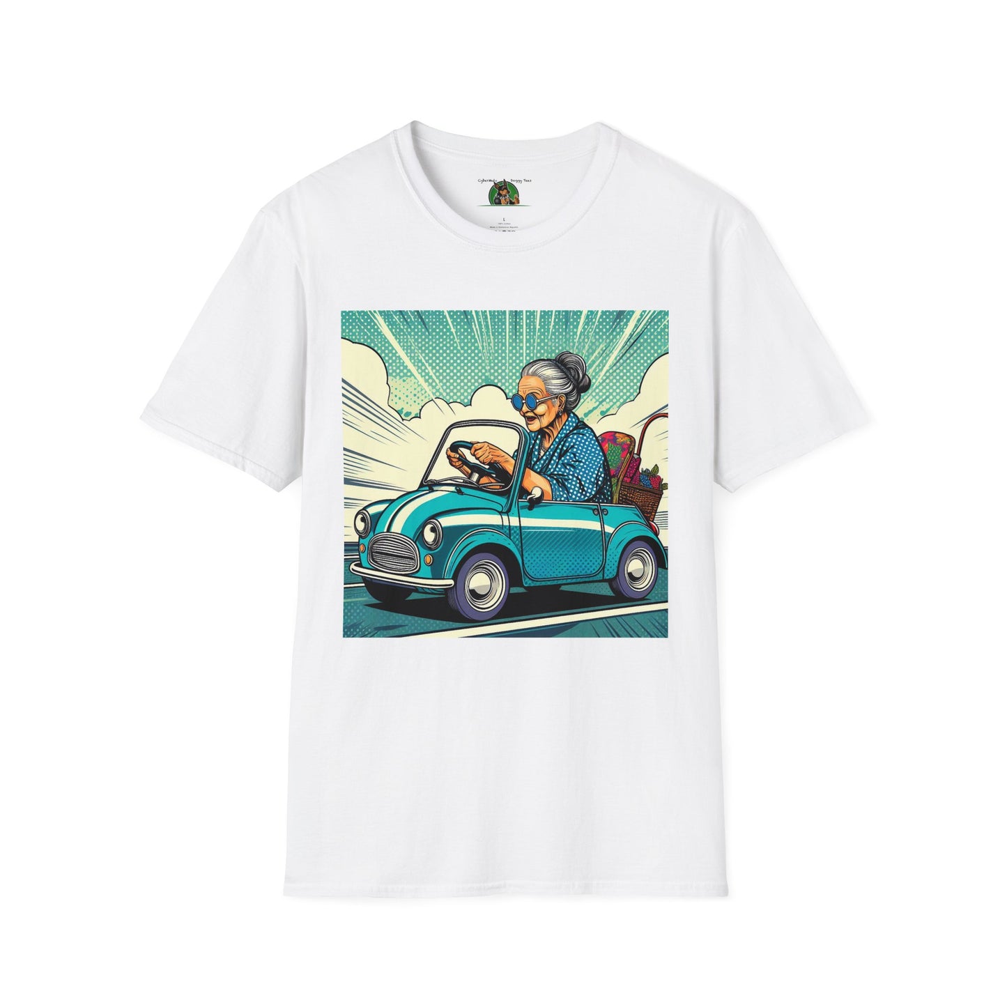Old Lady in a Wacky Little Car T-Shirt Printify White S